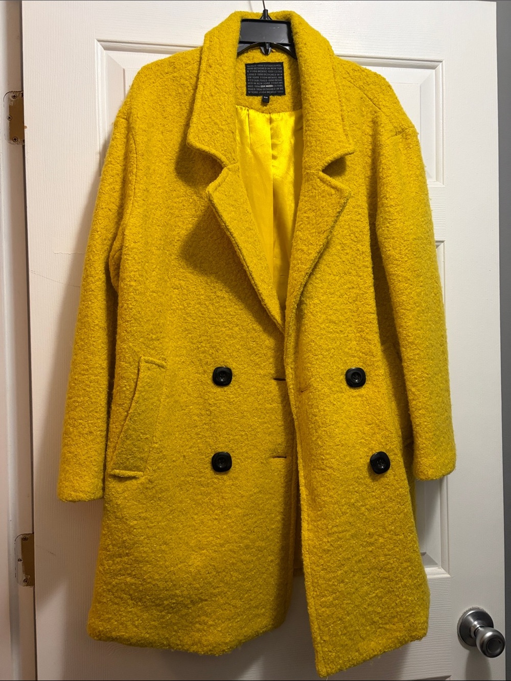 Steve Madden Womens Double-Breasted Bouclé Pea Coat - Yellow